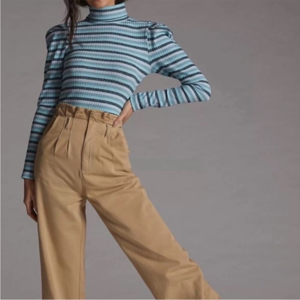 Anthropologie Maeve Puff Sleeved Striped Turtleneck Top Women’s Size M